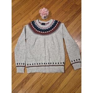 American Eagle Sweater LT  Fair Isle Soft Knit Stretch Holiday Wool Bld